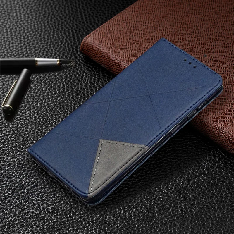 Geometric Pattern Auto-Absorbed Leather Cover for Samsung Galaxy A31 - Blue