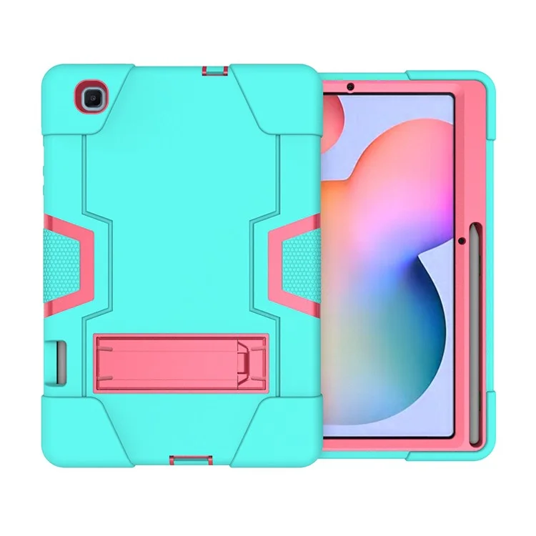 Per Samsung Galaxy Tab S6 Lite/S6 Lite (2022) PC TPU Hybrid Tablet Case Con Cavalletto - Ciano + Rosa
