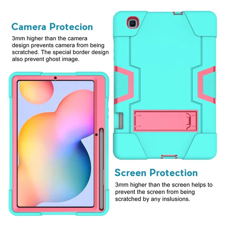 Per Samsung Galaxy Tab S6 Lite/S6 Lite (2022) PC TPU Hybrid Tablet Case Con Cavalletto - Ciano + Rosa