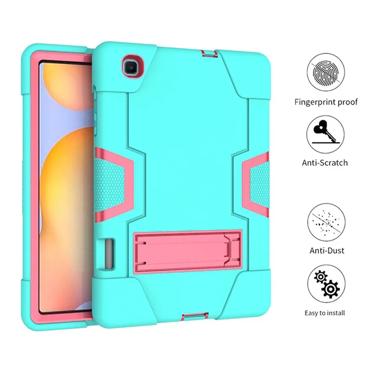 Per Samsung Galaxy Tab S6 Lite/S6 Lite (2022) PC TPU Hybrid Tablet Case Con Cavalletto - Ciano + Rosa