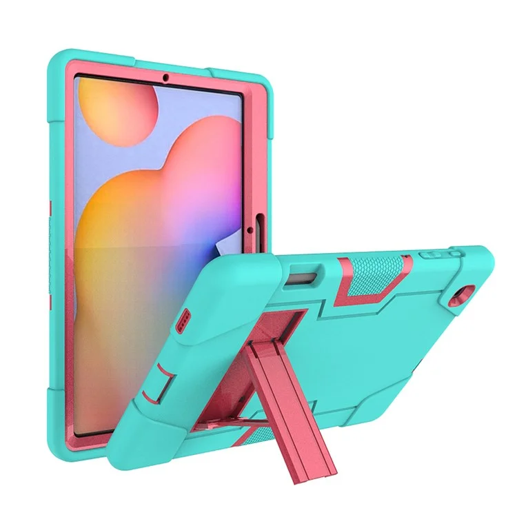 Per Samsung Galaxy Tab S6 Lite/S6 Lite (2022) PC TPU Hybrid Tablet Case Con Cavalletto - Ciano + Rosa
