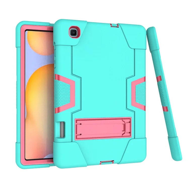Per Samsung Galaxy Tab S6 Lite/S6 Lite (2022) PC TPU Hybrid Tablet Case Con Cavalletto - Ciano + Rosa