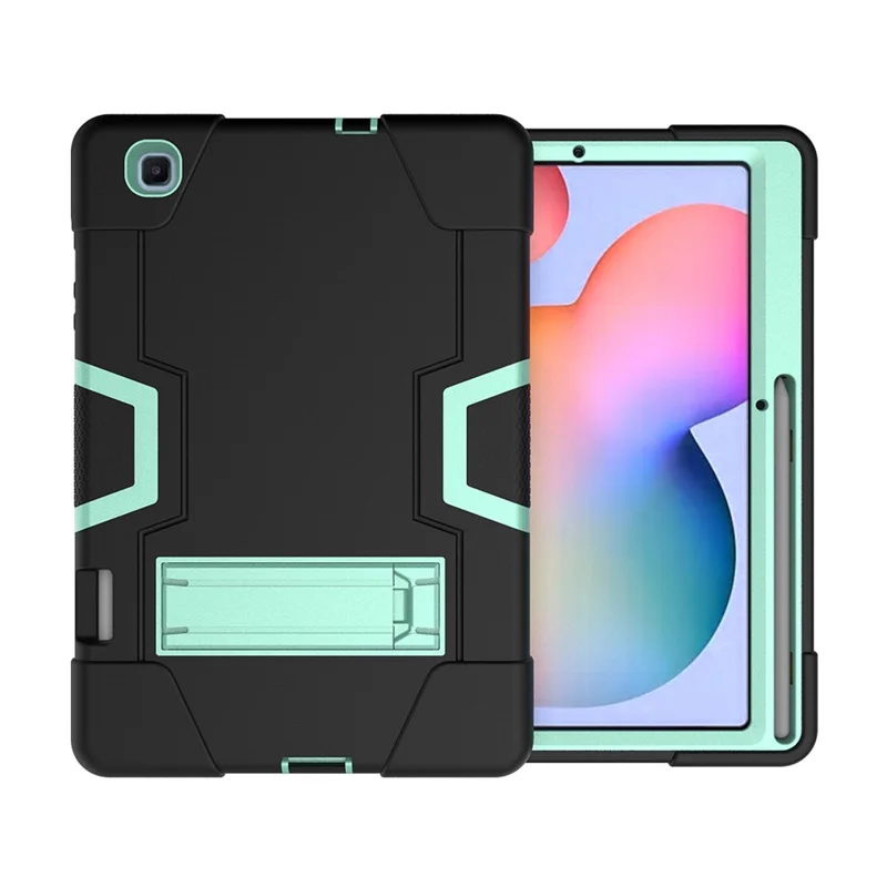 For Samsung Galaxy Tab S6 Lite / S6 Lite (2022) PC TPU Hybrid Tablet Case with Kickstand - Black / Green