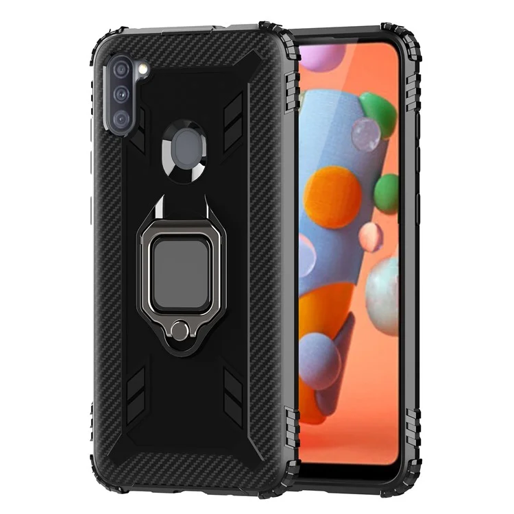 Fingerring Kickstand TPU Back Case Für Samsung Galaxy A11 (EU -version) - Schwarz