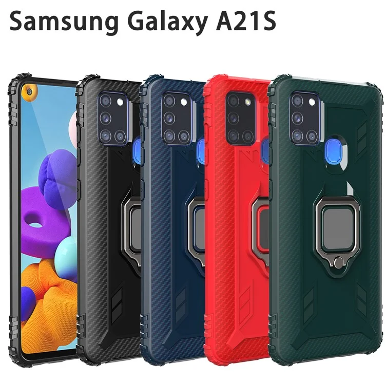 Силиконовый чехол с кольцом-держателем и магнитным листом для Samsung Galaxy A21s - черный
