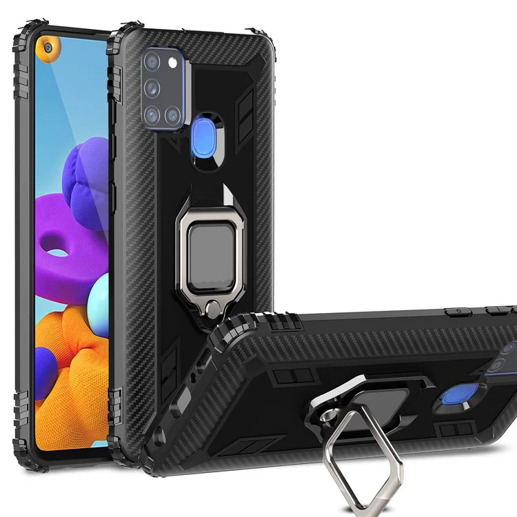 Силиконовый чехол с кольцом-держателем и магнитным листом для Samsung Galaxy A21s - черный