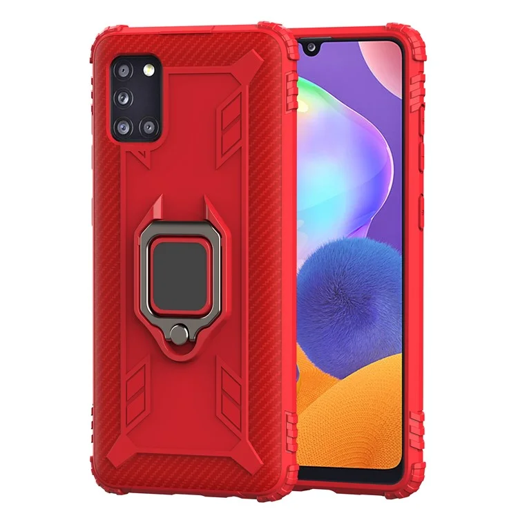 Finger Ring TPU Phone Cover Case with Magnetic Sheet for Samsung Galaxy A31 - Red