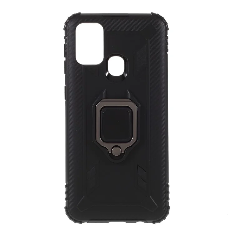 Phone Cover Finger Ring Kickstand TPU Back Case for Samsung Galaxy M31 - Black