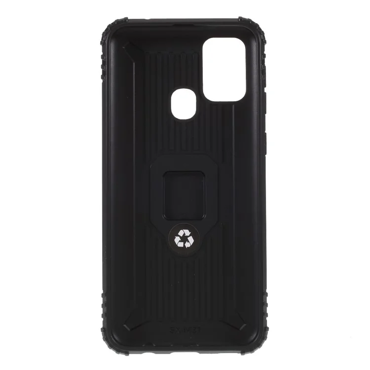 Phone Cover Finger Ring Kickstand TPU Back Case for Samsung Galaxy M31 - Black