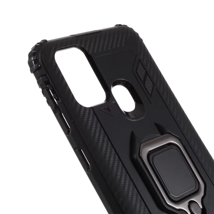 Phone Cover Finger Ring Kickstand TPU Back Case for Samsung Galaxy M31 - Black