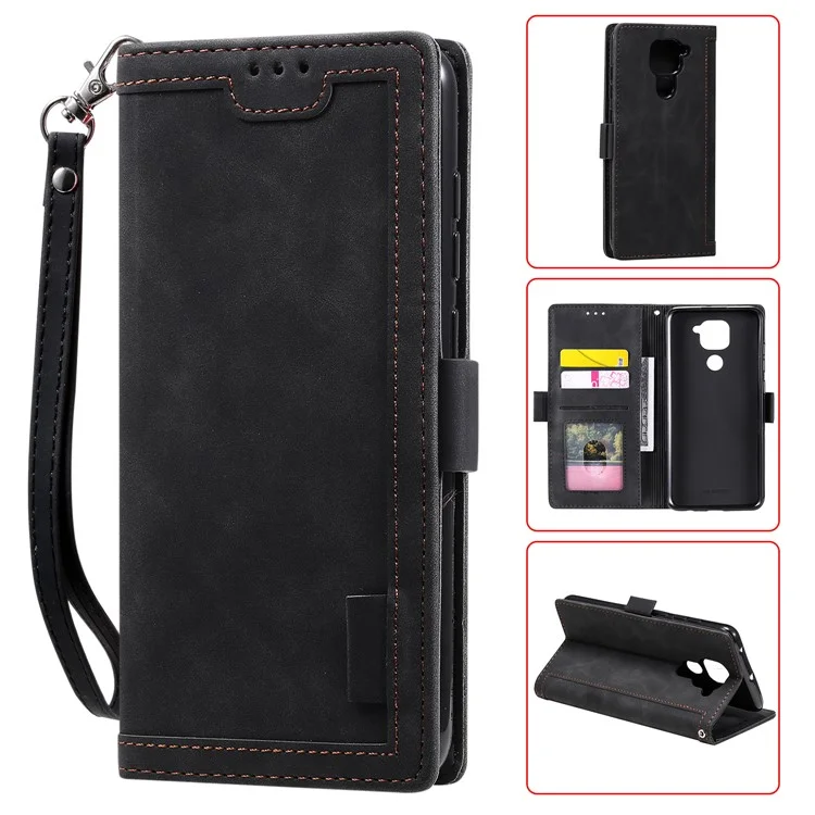 Vintage Splicing Style Cover Stand Leather Flip Shell for Samsung Galaxy A21s - Black