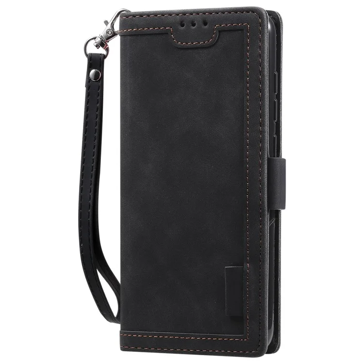 Vintage Splicing Style Cover Stand Leather Flip Shell per Samsung Galaxy A21s - Nero