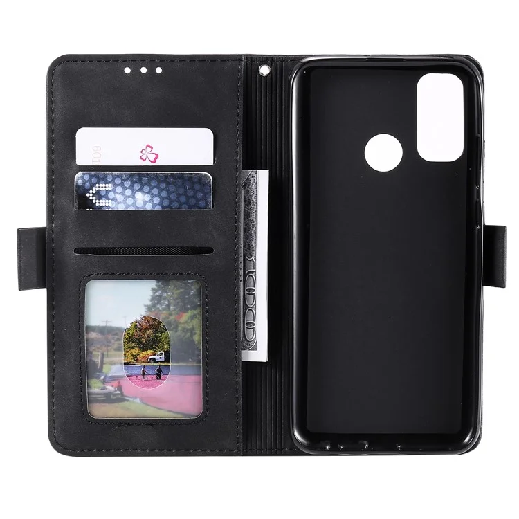 Vintage Splicing Style Cover Stand Leather Flip Shell per Samsung Galaxy A21s - Nero