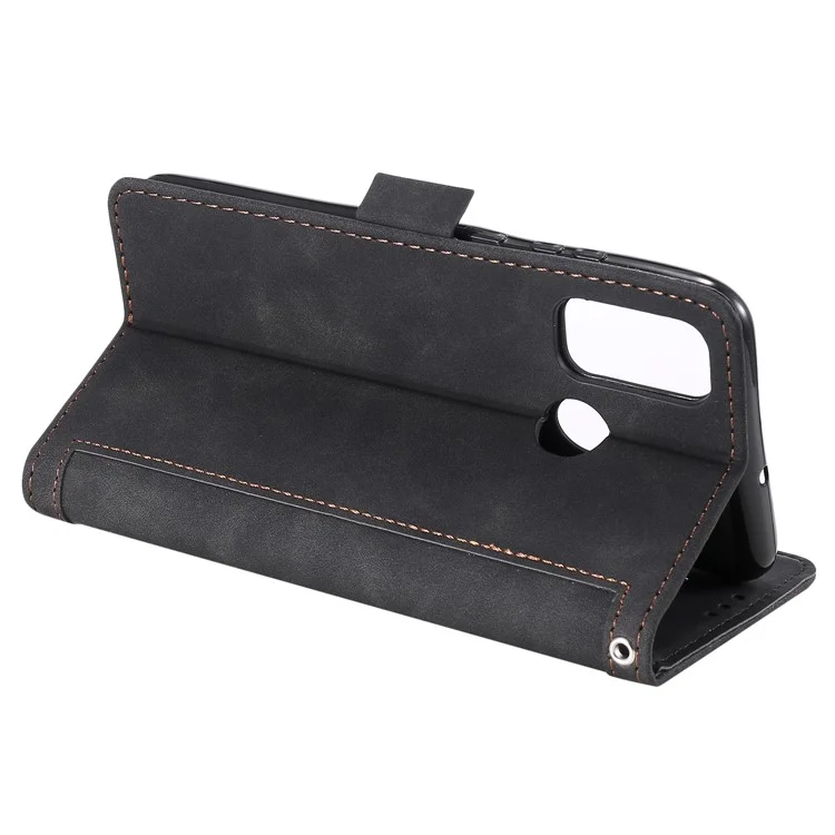 Vintage Splicing Style Cover Stand Leather Flip Shell per Samsung Galaxy A21s - Nero