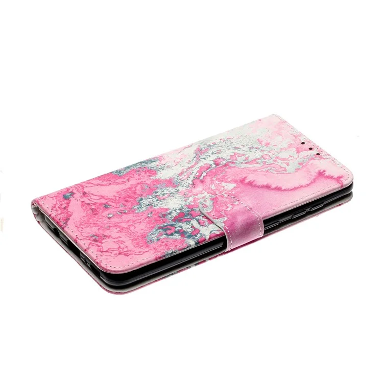 Pattern Printing Leather Wallet Cover Cell Phone Case for Samsung Galaxy A41 (Global Version) - Pink/Grey