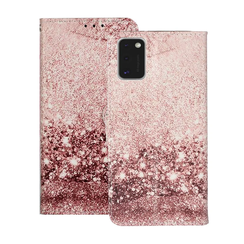 Foliaz z nadrukiem w stylu imitacja skórzana etui portfelowe na telefon komórkowy dla Samsung Galaxy A41 (wersja globalna) - złoty