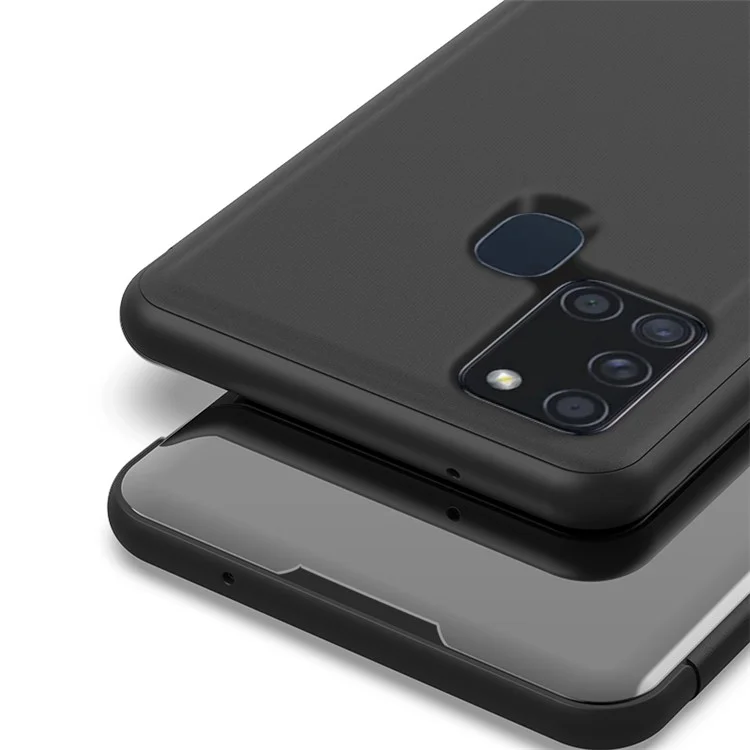 Vue de Fenêtre Miroir de Surface Couvercle de Téléphone en Cuir Pour Samsung Galaxy A21s - le Noir