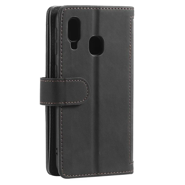 Zipper Pocket 9 Card Slots Leather Wallet Case for Samsung Galaxy A20e - Black