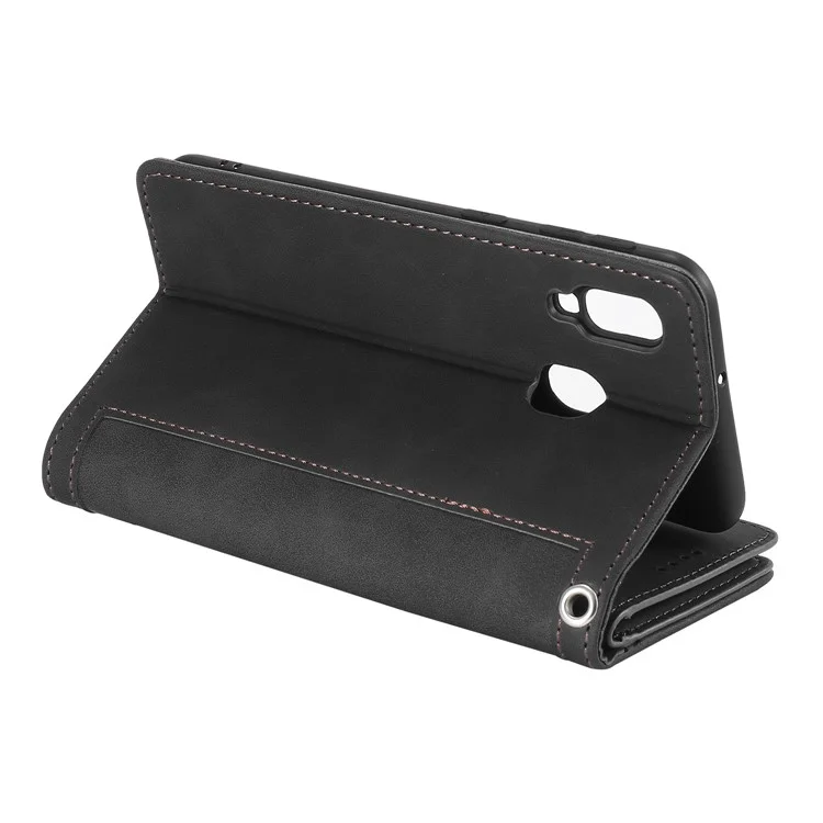 Zipper Pocket 9 Tarjeta Slots Cartera De Cuero Funda Para Samsung Galaxy A20E - Negro