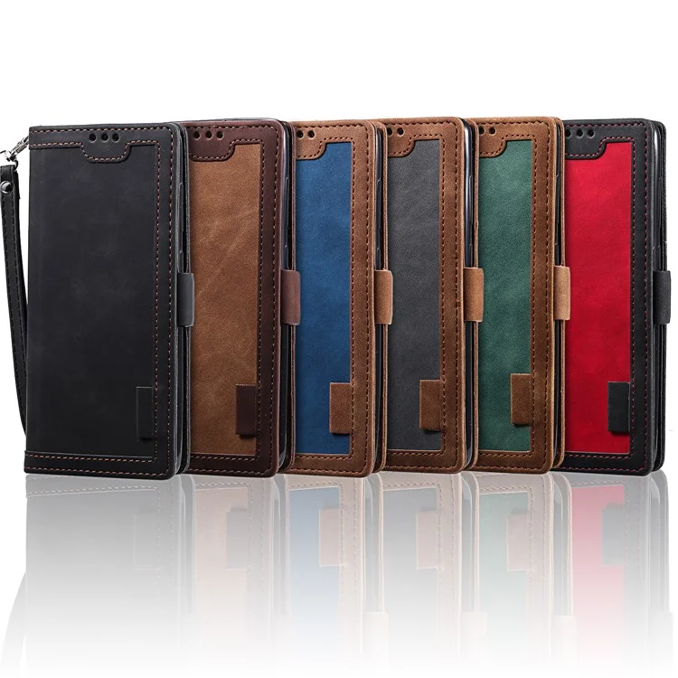Portefeuille style rétro de type épissure Étui à rabat en cuir pour Samsung Galaxy Note20/Note20 5G - Noir