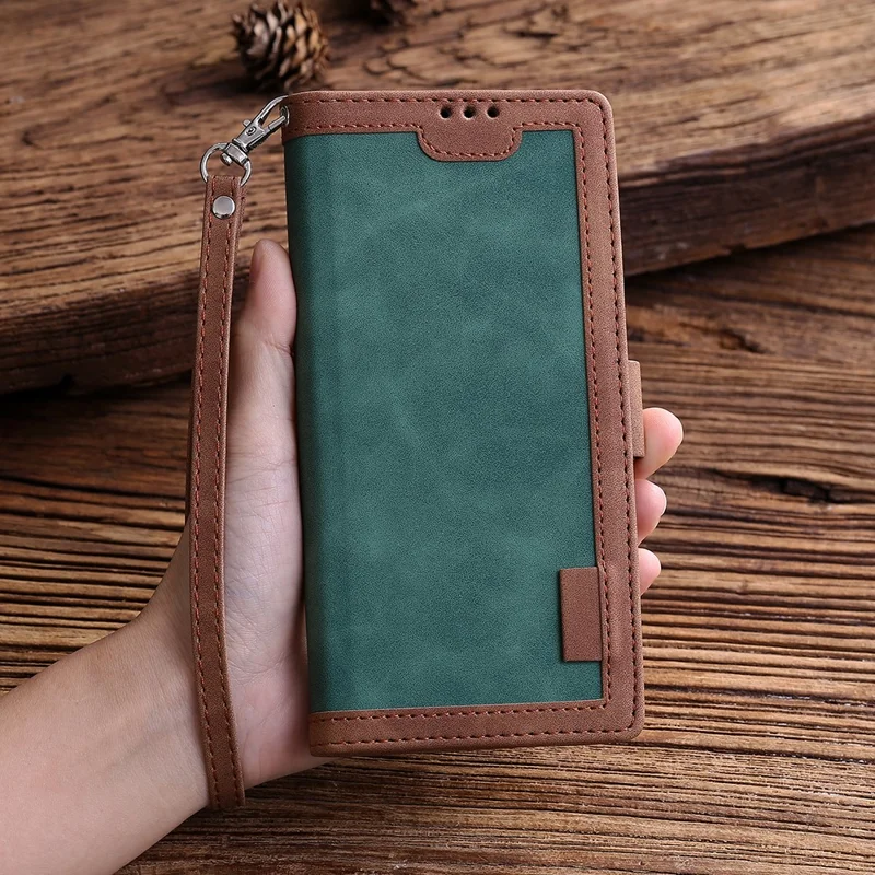 Retro Splicing Style Wallet Stand Flip Leather Case for  Samsung Galaxy Note20/Note20 5G - Green