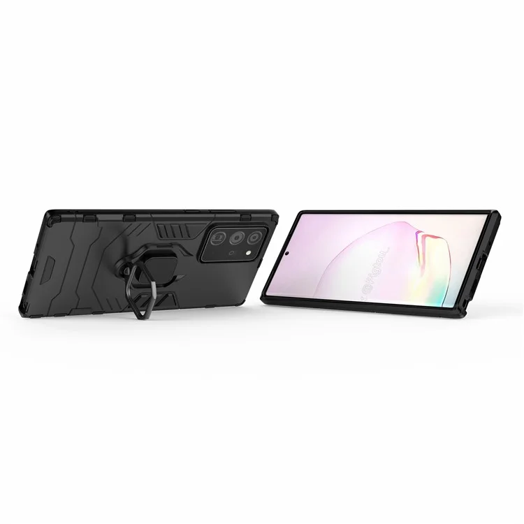 Caso de Kickstand de Dedo Anel Folha de Metal Magnético Embutido PC + TPU Shell Para Samsung Galaxy Note20 Ultra/Note20 Ultra 5G- Black