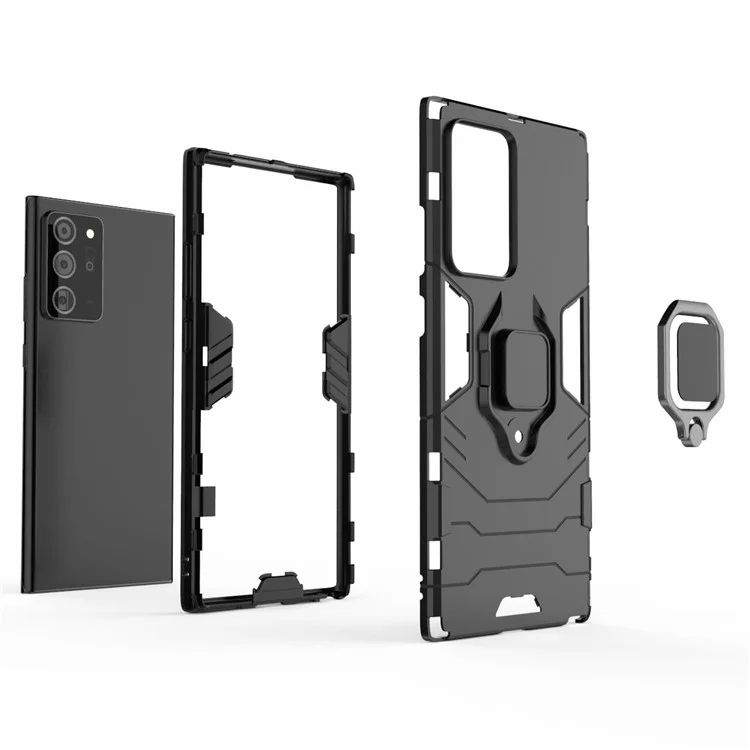 Caso de Kickstand de Dedo Anel Folha de Metal Magnético Embutido PC + TPU Shell Para Samsung Galaxy Note20 Ultra/Note20 Ultra 5G- Black