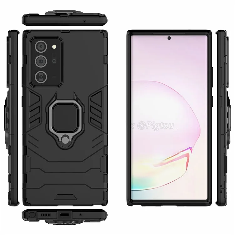 Caso de Kickstand de Dedo Anel Folha de Metal Magnético Embutido PC + TPU Shell Para Samsung Galaxy Note20 Ultra/Note20 Ultra 5G- Black