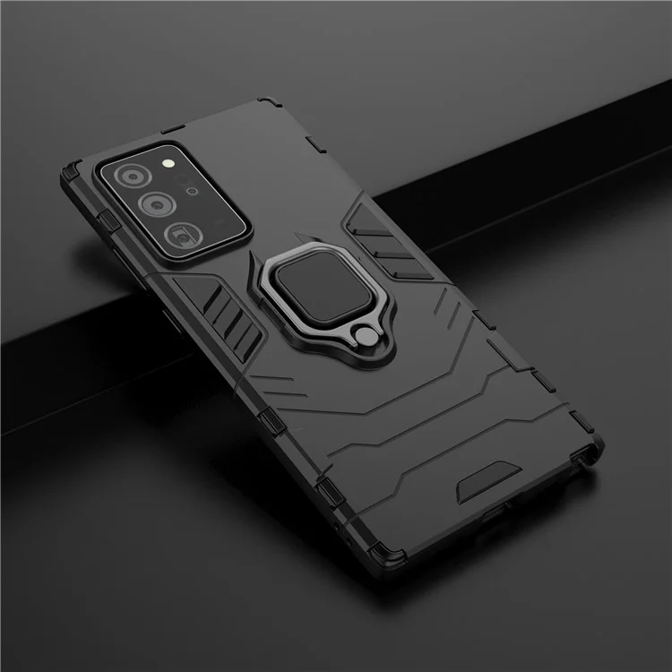 Finger Ring Kickstand Case Built-in Magnetic Metal Sheet PC + TPU Shell for Samsung Galaxy Note20 Ultra/Note20 Ultra 5G- Black