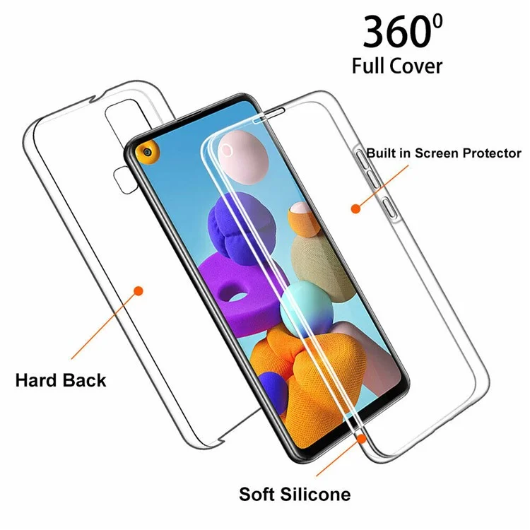 Full Coverage Clear Acrylic+TPU+PET Phone Cover Case for Samsung Galaxy A21s