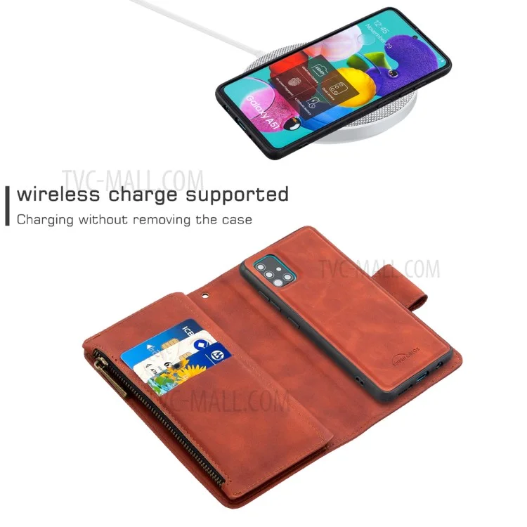 Cerniera Stile Elegante Pelle Unica Shell per Samsung Galaxy A51 SM-A515 - Marrone