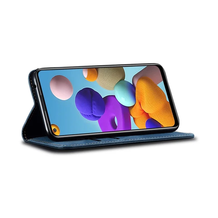 Ретро-джинсовая тканевая кожаная оболочка для Samsung Galaxy A21s - синяя