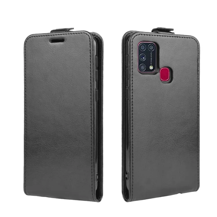 Crazy Horse Vertical Flip Leth Mobile Phone Casing Per Samsung Galaxy M31 - Nero