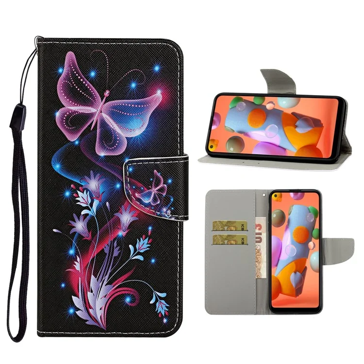 Padrão Printing Flip Leather Cover Stand Stand Caso Para Samsung Galaxy A21s - Magic Butterfly