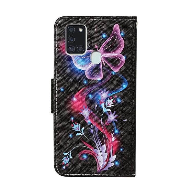 Padrão Printing Flip Leather Cover Stand Stand Caso Para Samsung Galaxy A21s - Magic Butterfly