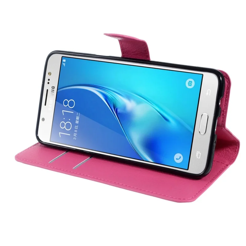 Funda protectora de cuero con textura de litchi para Samsung Galaxy J5 (2016) J510 con soporte ajustable - Rosa
