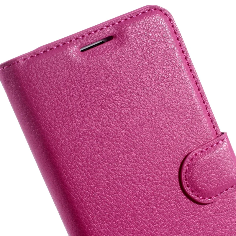 Funda protectora de cuero con textura de litchi para Samsung Galaxy J5 (2016) J510 con soporte ajustable - Rosa