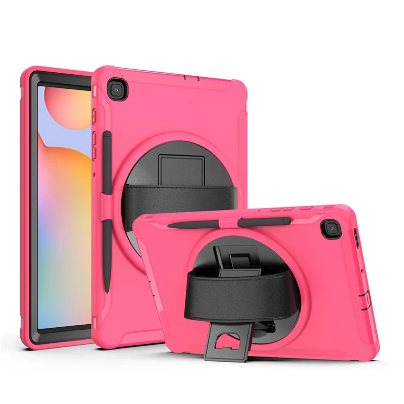 PC + TPU Tablet Cover with Pen Slot and Hand Strap for Samsung Galaxy Tab S6 Lite (2020) P610 / P615 / S6 Lite (2022) / (2024) P620 - Rose