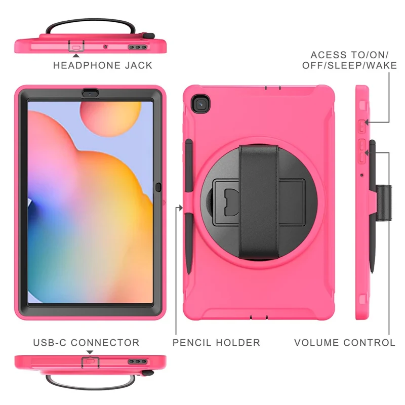 PC + TPU Tablet Cover with Pen Slot and Hand Strap for Samsung Galaxy Tab S6 Lite (2020) P610 / P615 / S6 Lite (2022) / (2024) P620 - Rose