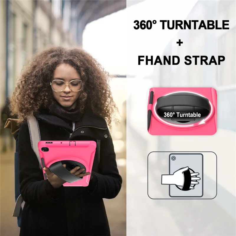 PC + TPU Tablet Cover with Pen Slot and Hand Strap for Samsung Galaxy Tab S6 Lite (2020) P610 / P615 / S6 Lite (2022) / (2024) P620 - Rose