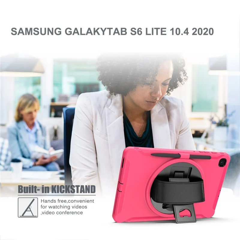 PC + TPU Tablet Cover with Pen Slot and Hand Strap for Samsung Galaxy Tab S6 Lite (2020) P610 / P615 / S6 Lite (2022) / (2024) P620 - Rose