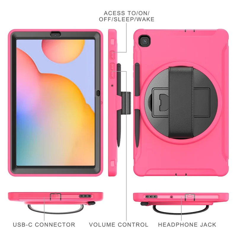 PC + TPU Tablet Cover with Pen Slot and Hand Strap for Samsung Galaxy Tab S6 Lite (2020) P610 / P615 / S6 Lite (2022) / (2024) P620 - Rose