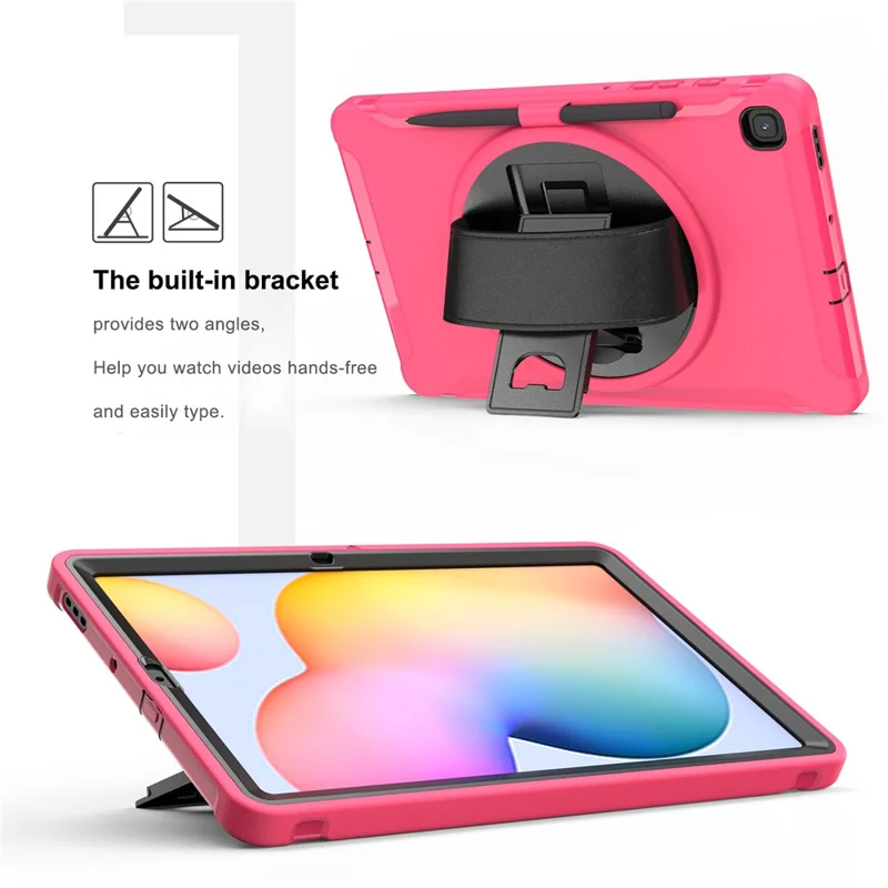 PC + TPU Tablet Cover with Pen Slot and Hand Strap for Samsung Galaxy Tab S6 Lite (2020) P610 / P615 / S6 Lite (2022) / (2024) P620 - Rose