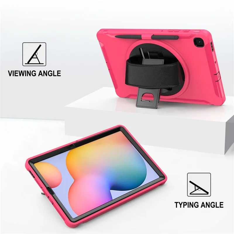 PC + TPU Tablet Cover with Pen Slot and Hand Strap for Samsung Galaxy Tab S6 Lite (2020) P610 / P615 / S6 Lite (2022) / (2024) P620 - Rose
