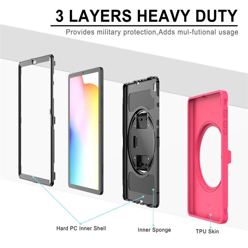 PC + TPU Tablet Cover with Pen Slot and Hand Strap for Samsung Galaxy Tab S6 Lite (2020) P610 / P615 / S6 Lite (2022) / (2024) P620 - Rose