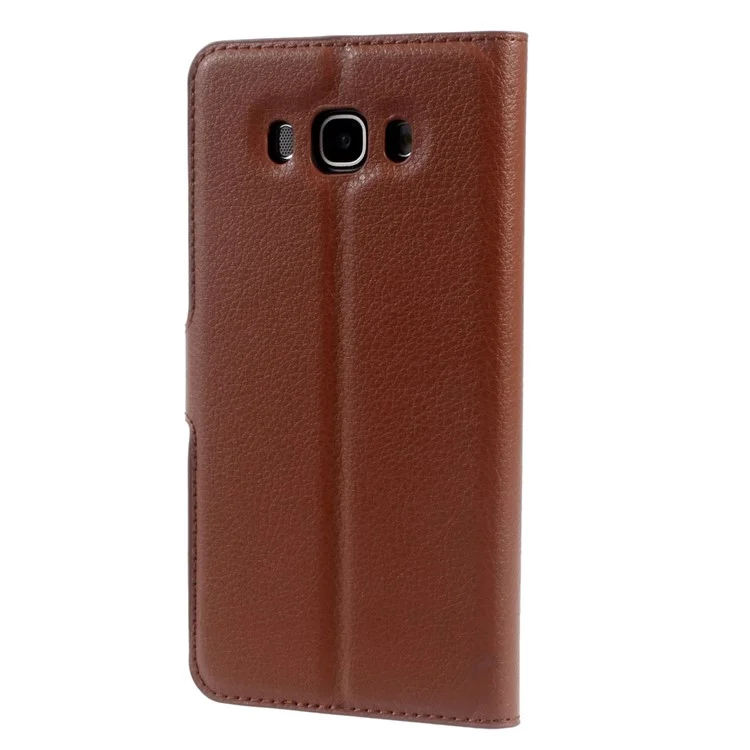 Litchi Grain Wallet Stand Case for Samsung Galaxy J7 (2016) - Brown