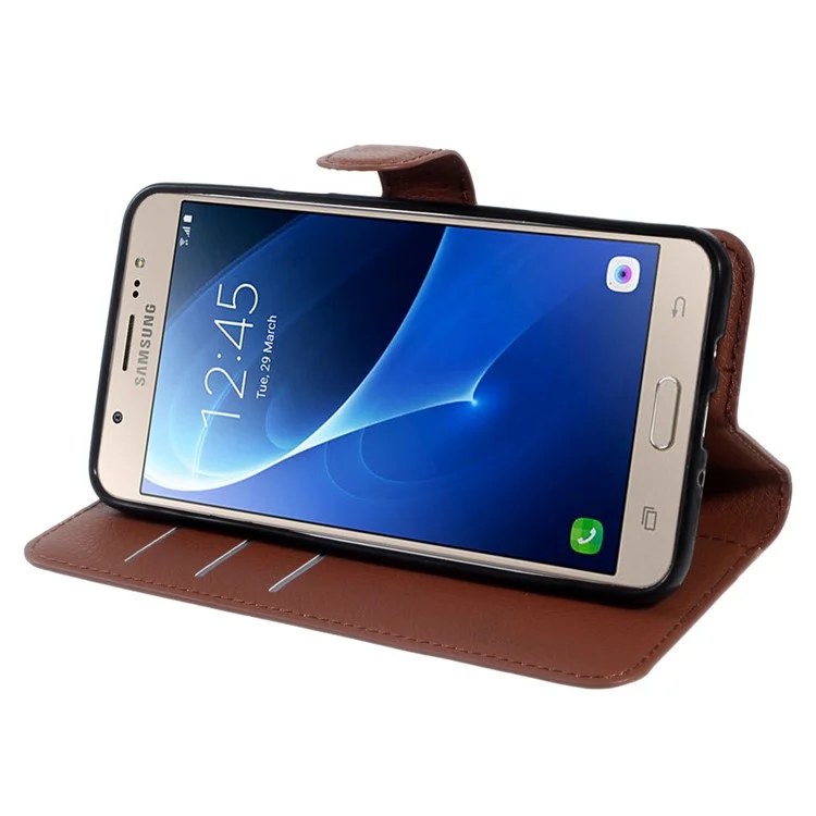 Litchi Grain Wallet Stand Case for Samsung Galaxy J7 (2016) - Brown