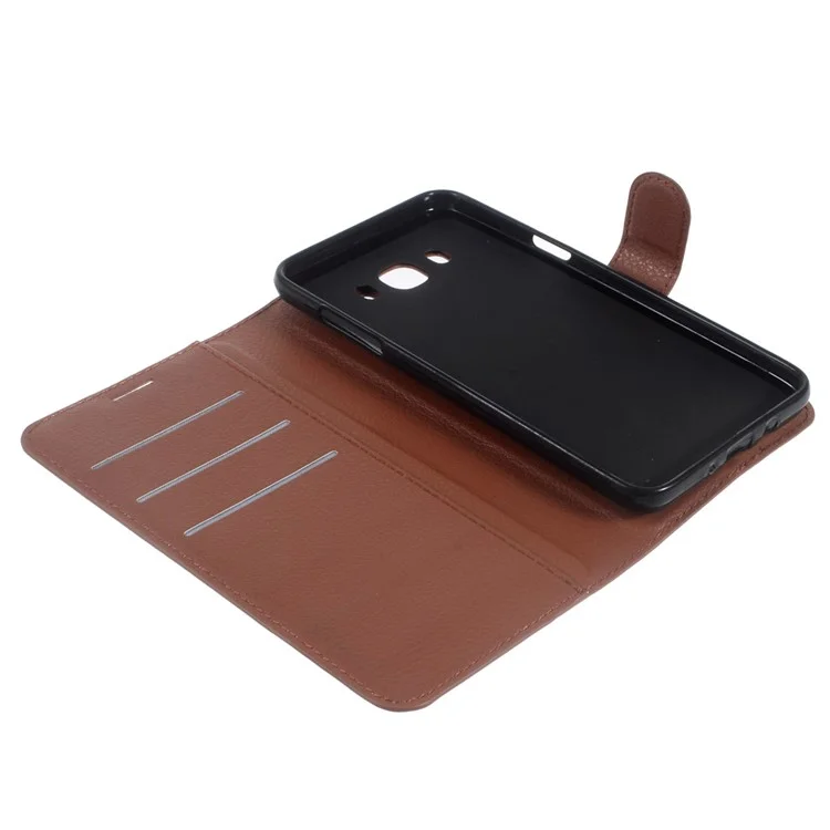 Litchi Grain Wallet Stand Case for Samsung Galaxy J7 (2016) - Brown