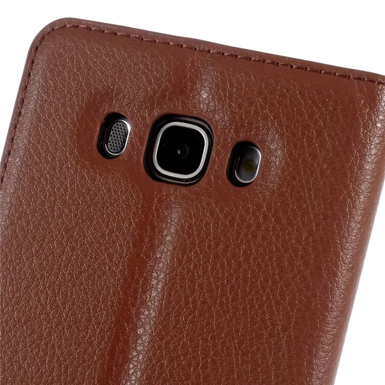 Litchi Grain Wallet Stand Case for Samsung Galaxy J7 (2016) - Brown