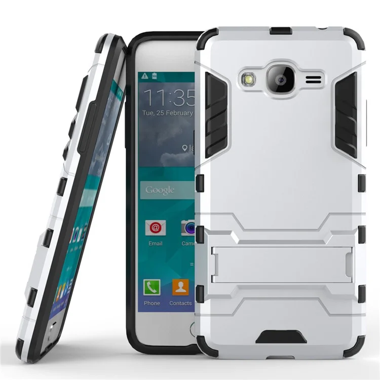 PC TPU Hybrid Cover for Samsung Galaxy Grand Prime SM-G530 with Kickstand - Silver